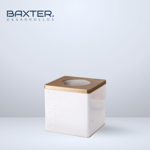 Lata Cookies Blanca con Tapa Dorada y Visor